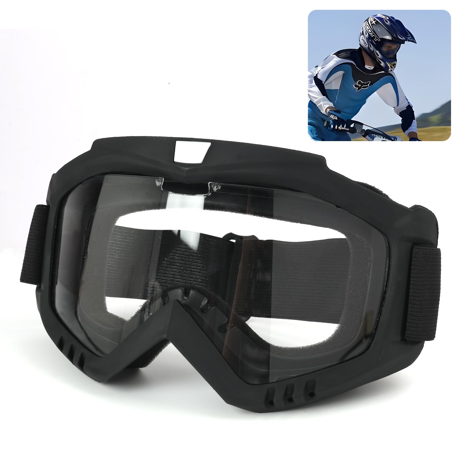 Okulary motocrossowe, ochrona UV400, okulary MTB, Dirt Bike, pyłoszczelne i wiatroszczelne, elastyczna rama TPU i soczewki PC, odpowiednie do noszenia okularów