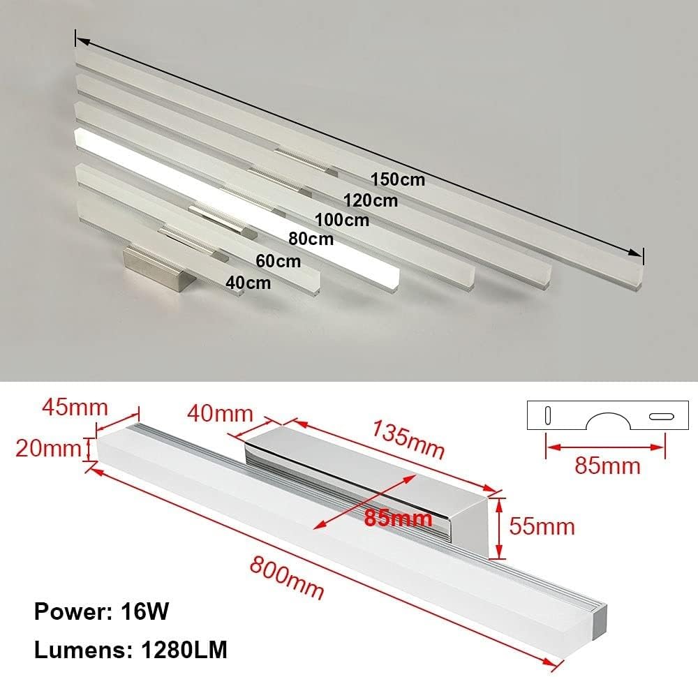 Lampada da Specchio a LED per Bagno Luce bianca 6000K Interno Moderno luce per specchio del bagno LED luci Armadio Applique da Parete IP44 Lampada Specchio trucco Lunghezza,Lungo 80CM