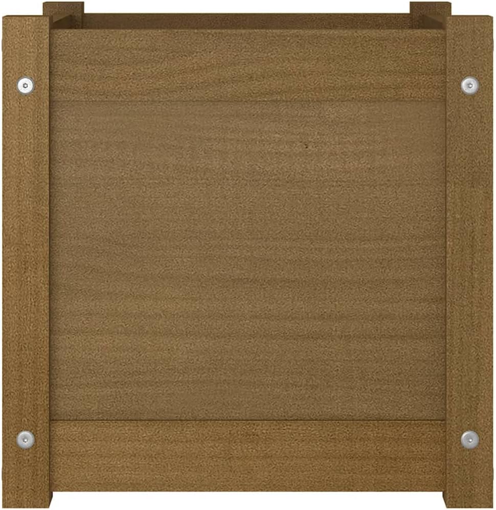 Honey Brown Square Planter 15.7x15.7x15.7 in Solid Pine Wood Outdoor Raised Garden Bed Box with Drainage for Patio Balcony Terrace