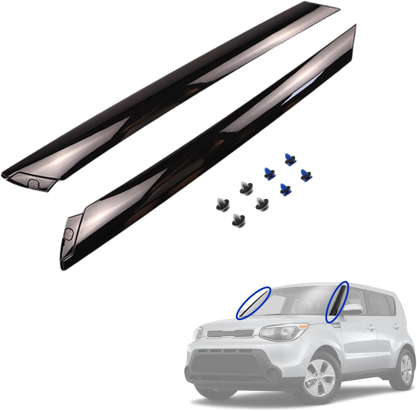Windshield Pillar Trim Molding Pair Left Driver Side and Right Passenger Side Compatible with 2014-2019 Kia Soul 86170-B2000 86180-B2000 Kia Soul Windshield A Pillar Trim Panel
