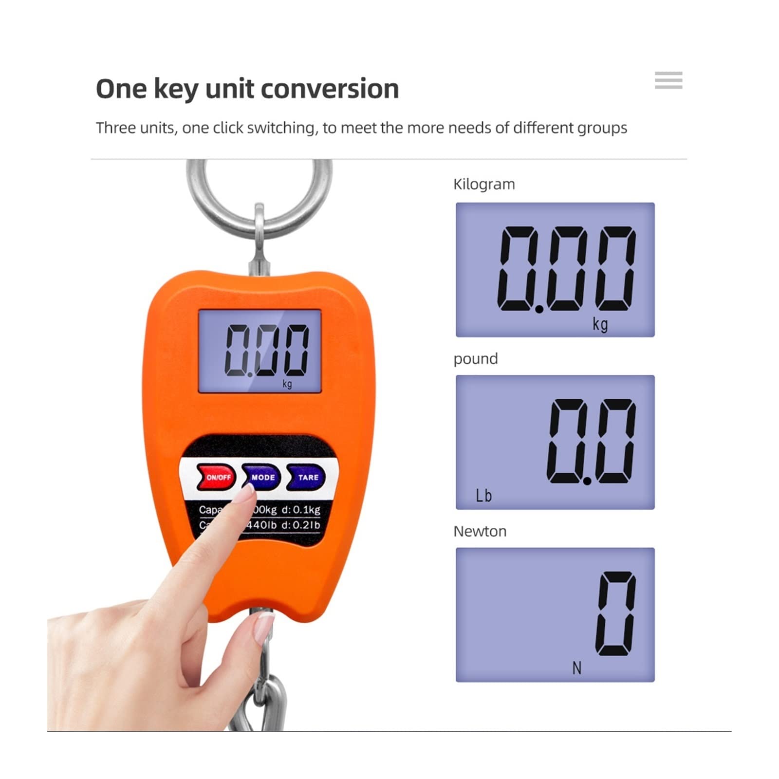 Bilancia digitale da gru Mini bilancia da gru 200 kg Bilancia sospesa industriale digitale da 200 kg/441 libbre Bilancia con gancio sospeso per carichi pesanti Display LCD in acciaio inossidabile