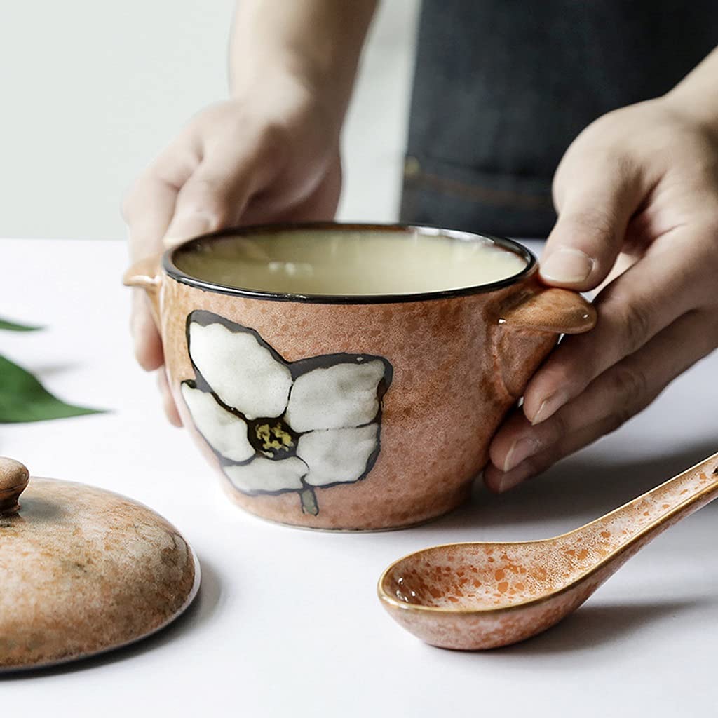 Ceramiczna obuuszna miska do zupy z pokrywką, kreatywna zastawa stołowa do