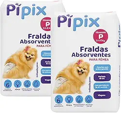 Kit 2 Fraldas Absorventes tam P para Cadelas 3 a 6Kg – Alta Absorção Hipoalergênica Descartável 12 Unidades