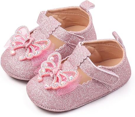 Newborn Baby Girls Infant Bowknot Soft Rubber Sole Mary Jane Shoes Moccasins Shoes Wedding Princess Flats