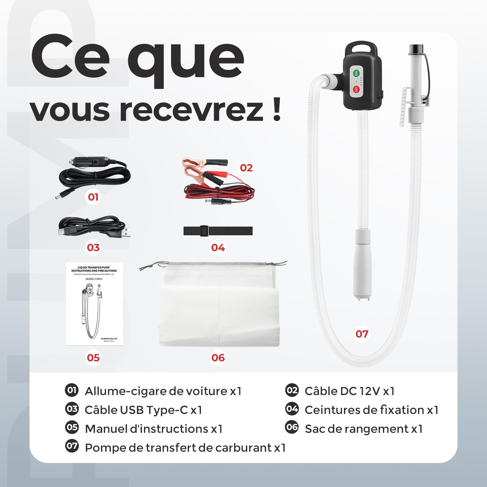 Pompe de transfert de carburant avec capteur d'arrêt automatique Noire | Pompe Diesel Pompe à essence à piles, Pompe de transfert de liquide rechargeable pour essence, diesel et huile