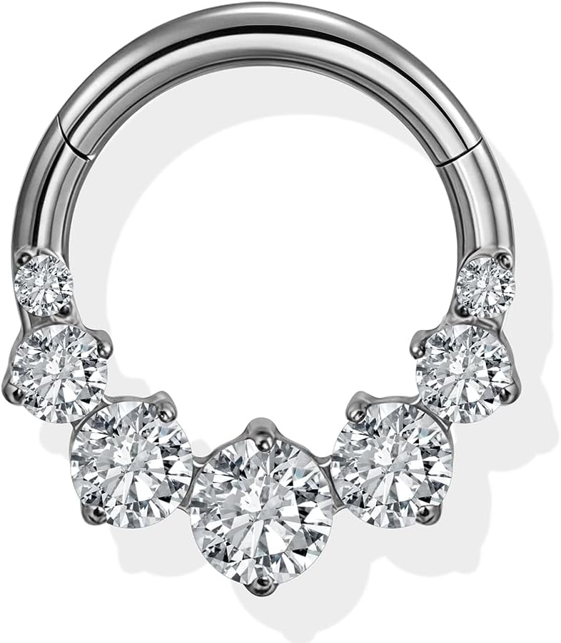 ARTFAN 16g ASTM F136 Titanium Septum Rings, Shiny Round Floral CZ Nose Rings Hoops Septum Jewelry Hinged Segment Clicker Helix Daith Tragus Conch Piercing Jewelry for Women Men