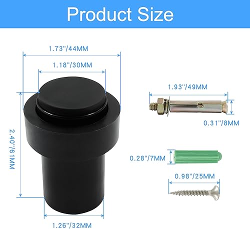 Miniatura 5 de Zorveiio Tope de puerta cilíndrico negro mate, tope de puerta de piso resistente de 1.8 pulgadas con junta de goma, topes de puerta de acero