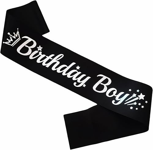 LXYXUUN Banda negra de cumpleaños para niño, banda de cumpleaños de papel de aluminio plateado para niños, divertidas decoraciones de fiesta de