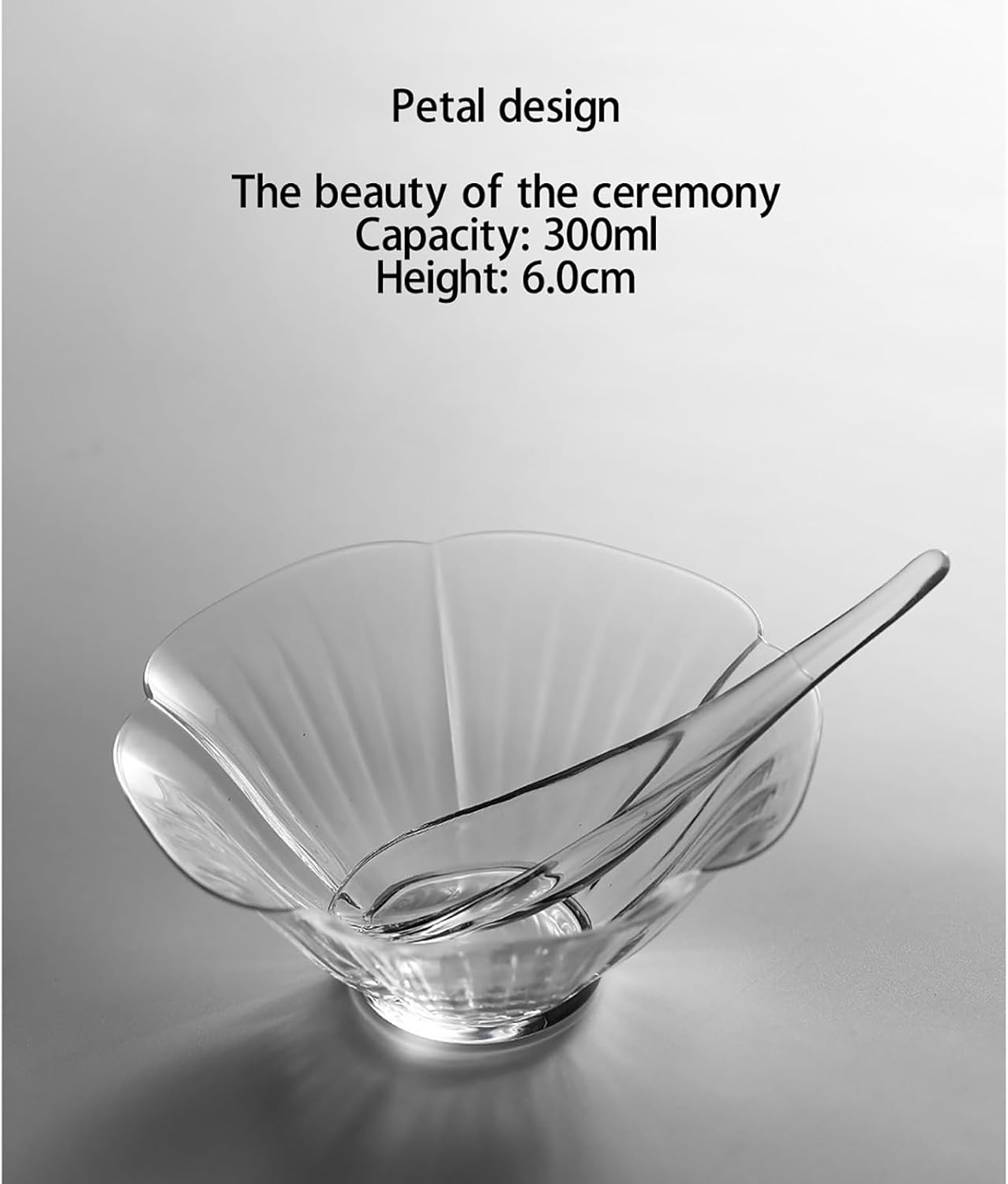 Petal-Shaped Glass Salad Bowl and Mixing Bowl Set, With Crystal Glass Spoons. Heat-Resistant and Easy To Clean, Perfect for Serving Fruits and Desserts.