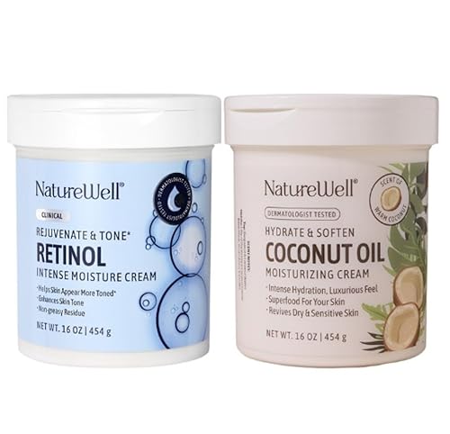 NATURE WELL Paquete de crema hidratante clínica de retinol y aceite de coco extra virgen para cara, cuerpo y manos, rejuvenecer y tonificar,