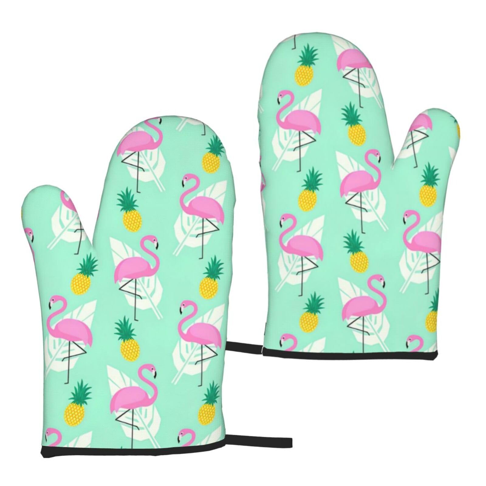 Pink Flamingo Pineapples Print Heat Resistant Universal Fit Oven Microwave Gloves Home Cooking Baking Grilling