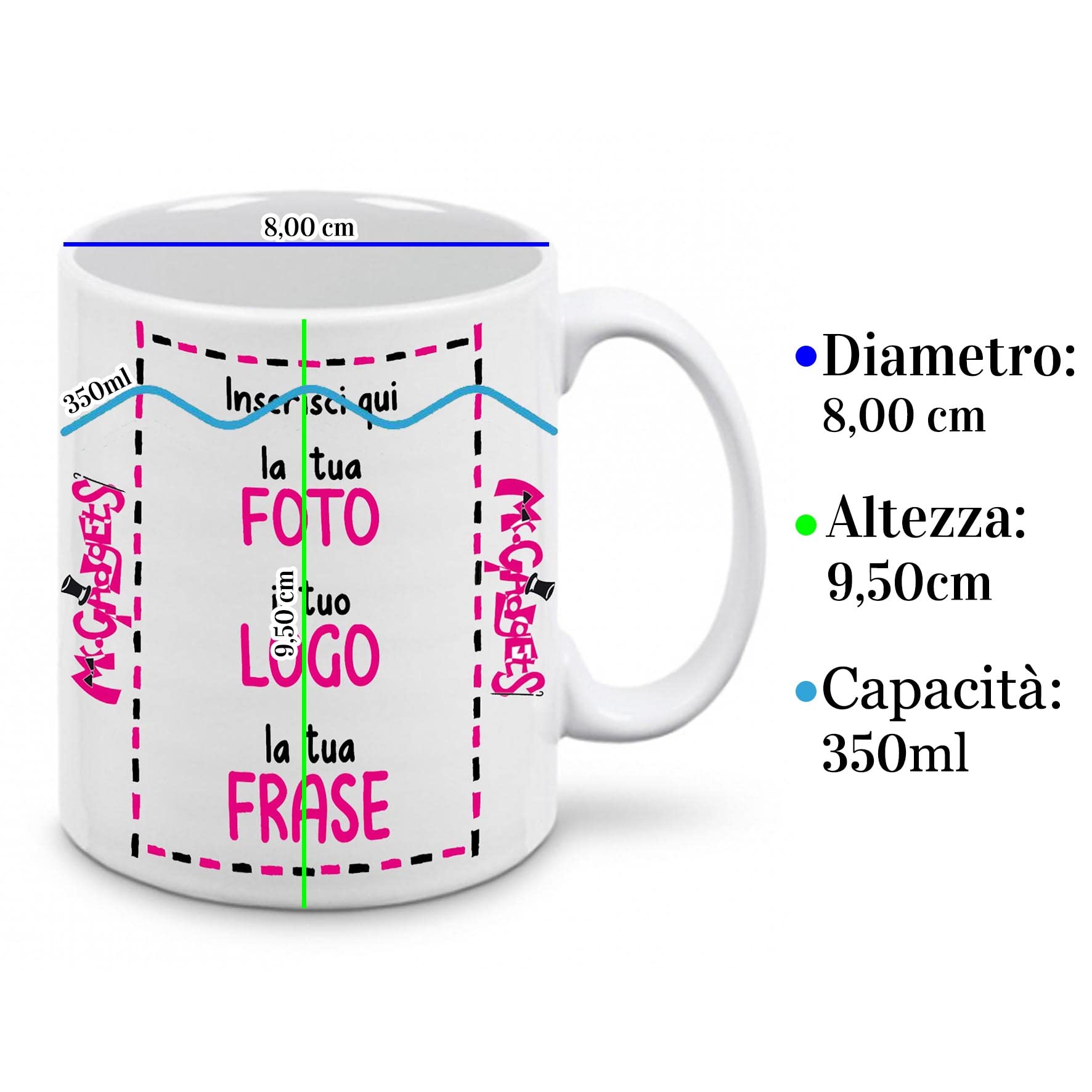 Mr. Gadgets Tazza in Ceramica Personalizzabile con Foto e Scritta