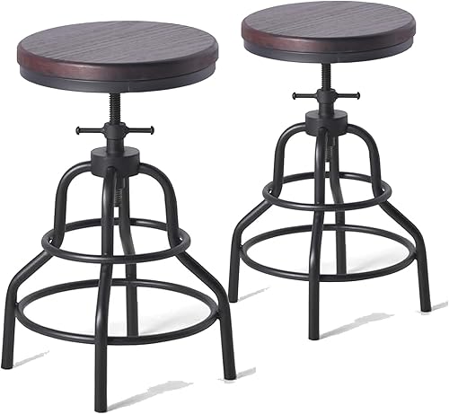 Miniatura 19 de Diwhy Taburete de mostrador industrial vintage, silla giratoria ajustable de altura de encimera de cocina, taburete con marco de metal, 20.47-26.77