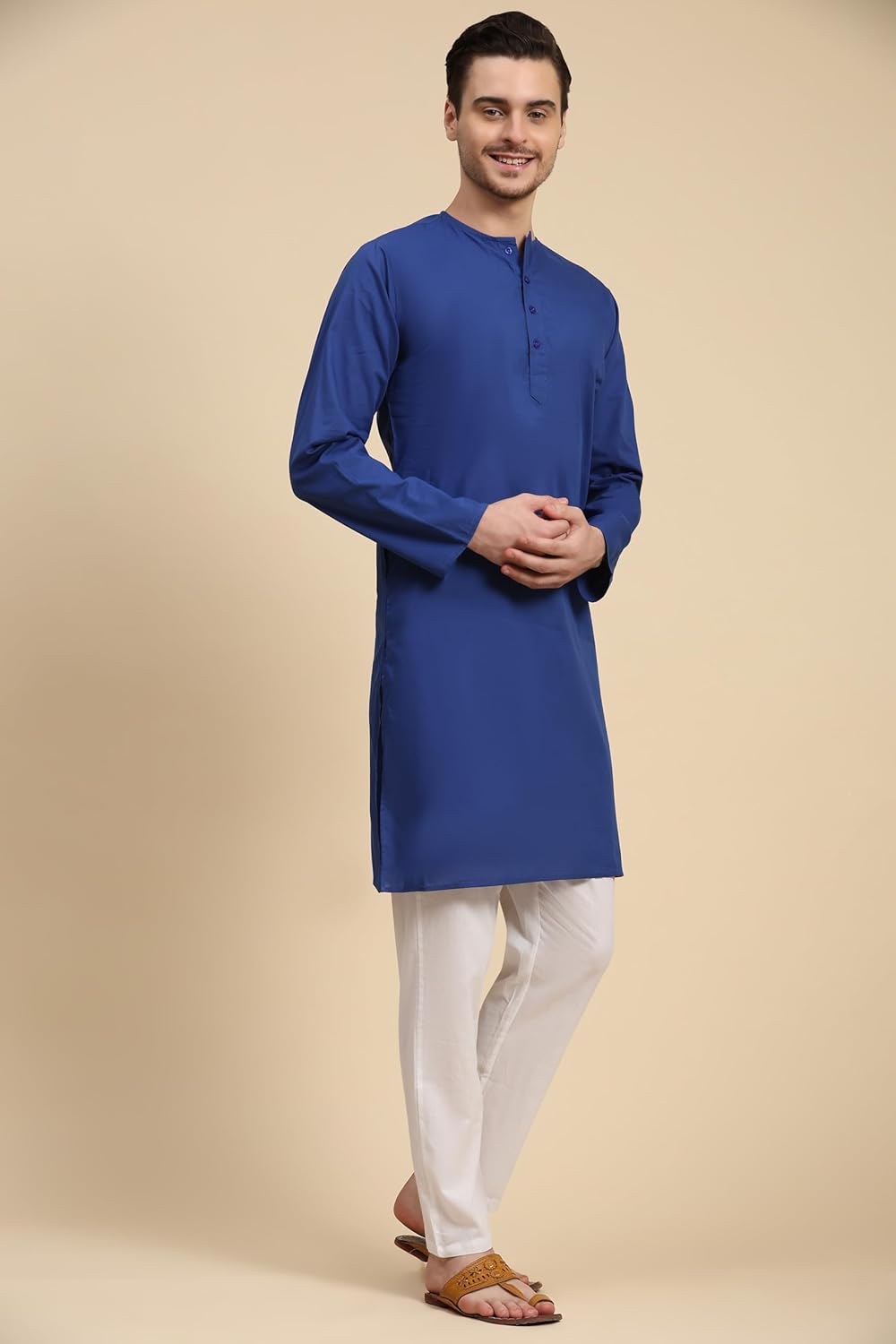 SKAVIJ Men's Pure Cotton Solid Kurta Pajama Set Round Neck Daily Wear Casual Yoga Dress