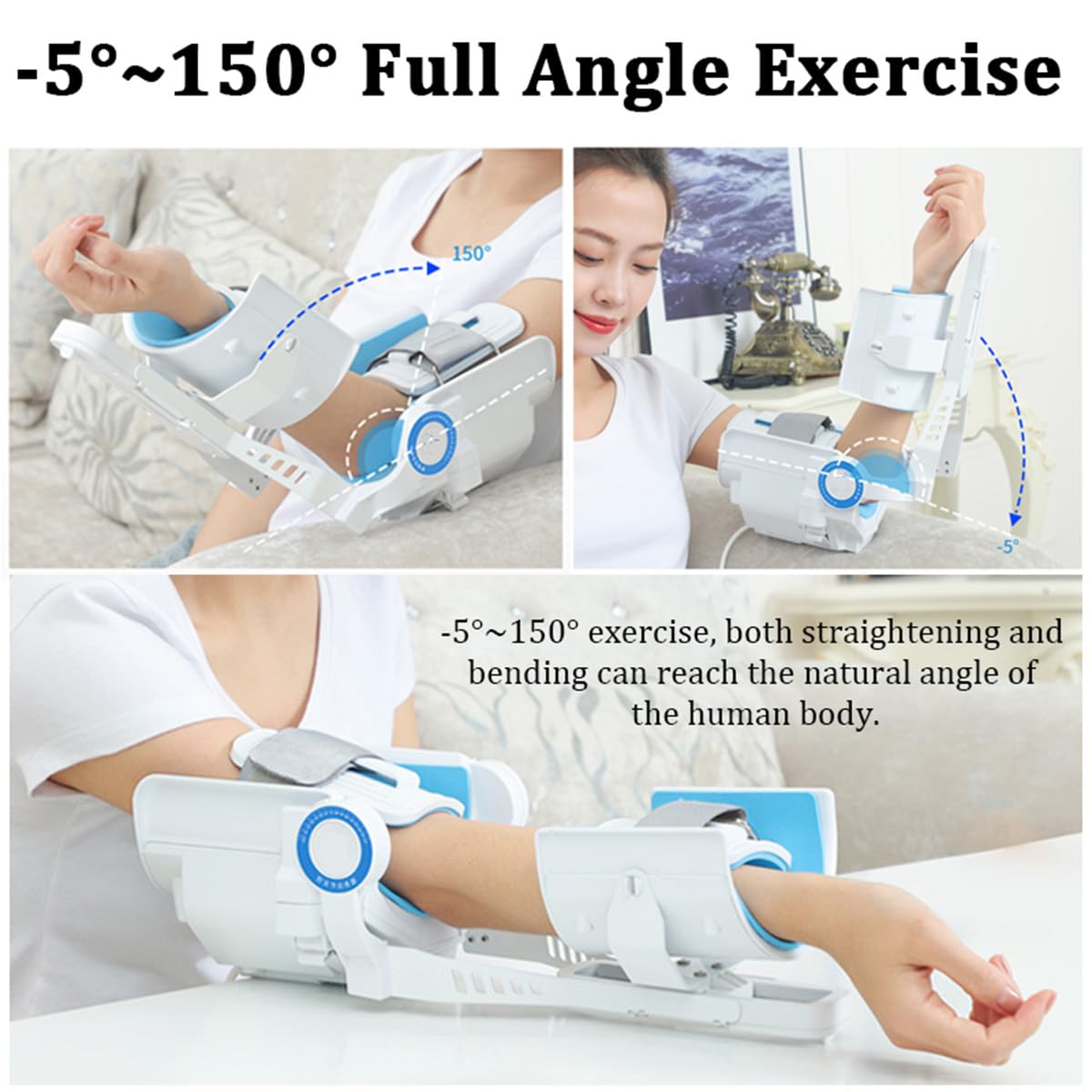 Esercitatore elettrico per gomito, tutore per gomito incernierato, esercitatore per braccio, regolabile da -5° a 150°, protettore per gomito per pazienti con emiplegia da ictus