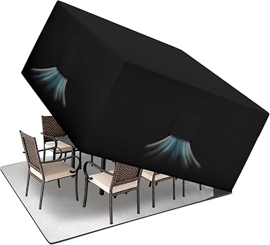 HDCAXKJ Patio Furniture Covers Outdoor Table and Chair Cover Waterproof Dining Set Cover for Outside Table and Chairs Heavy Duty Rectangular Furniture Protector Black, 110L x 74W x 39H