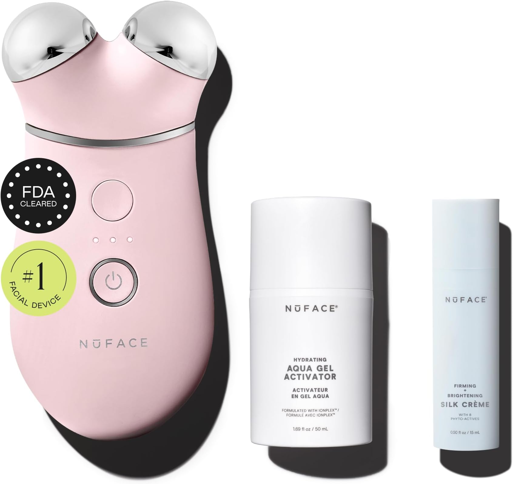 Trinity+ Microcurrent Facial Device Kit - FDA Cleared Face Sculpting & Neck Tightening Device to Contour Cheeks & Brows + Microcurrent Gel Activator & Silk Creme - Sandy Rose