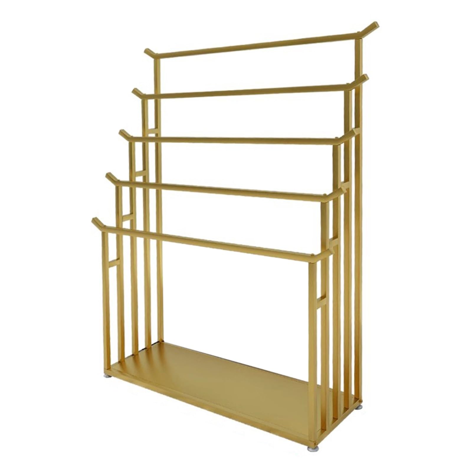 DETMOL 5-tier, freestanding ceiling ladder shelf, sturdy quilt and towel rack for clothing stores, boutiques and supermarkets, space-saving display solution (Gold, 150 x 40 x 150 cm)