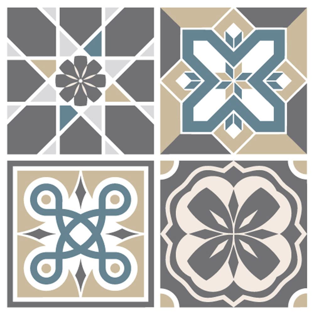 Adzif.biz Le sticker de decoration - Lot de 4 contremarches à Coller, Motifs géométriques Tilesbeige. 4 contremarches escalier 1m. Contremarches décoratives pour escalier