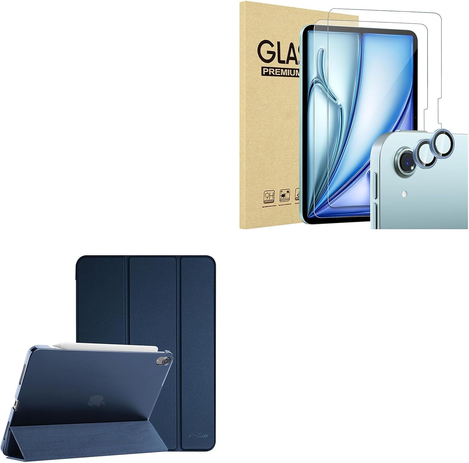 ProCase Smart Case for iPad Air 11 inch M2 2024 Air 6th /10.9 Air 5th 2022/Air 4th 2020 Bundle with 2+2 Pack Screen Protector