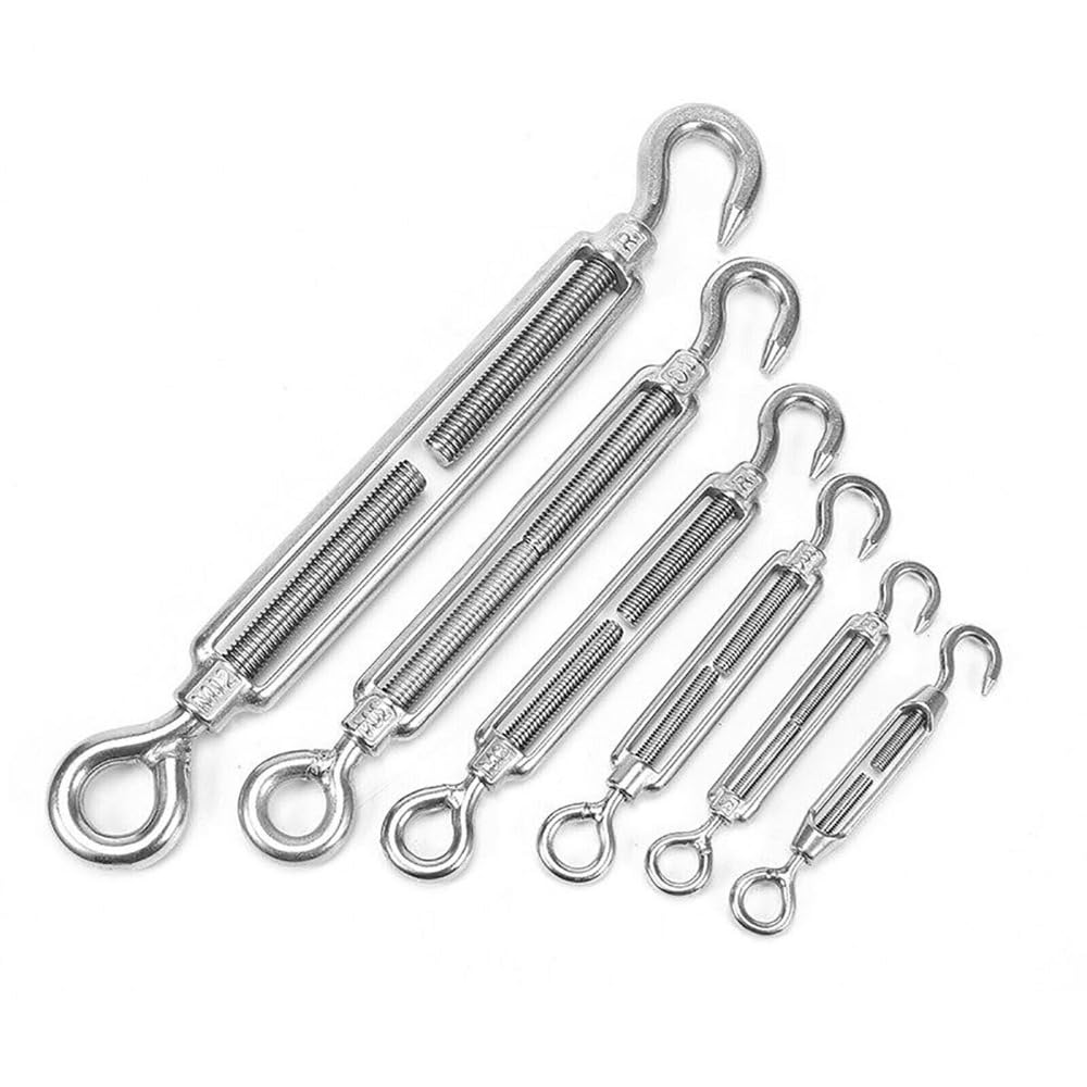 Tensor de cable con gancho y cuerda ajustable (1 pieza) for proyectos marinos, de cercado y bricolaje.(SS316 M16 Hook/Hook)