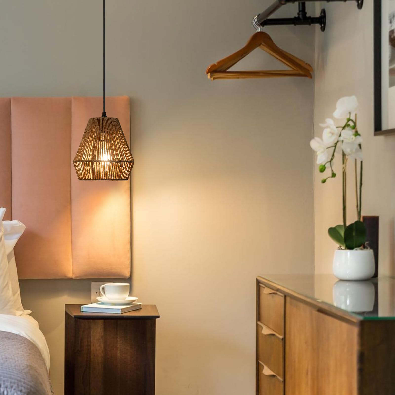 Lampadario Boho In Bamb&ugrave; - 3 Luci, Sospensione Per Cucina, Camera O Soggiorno, Stile Vintage