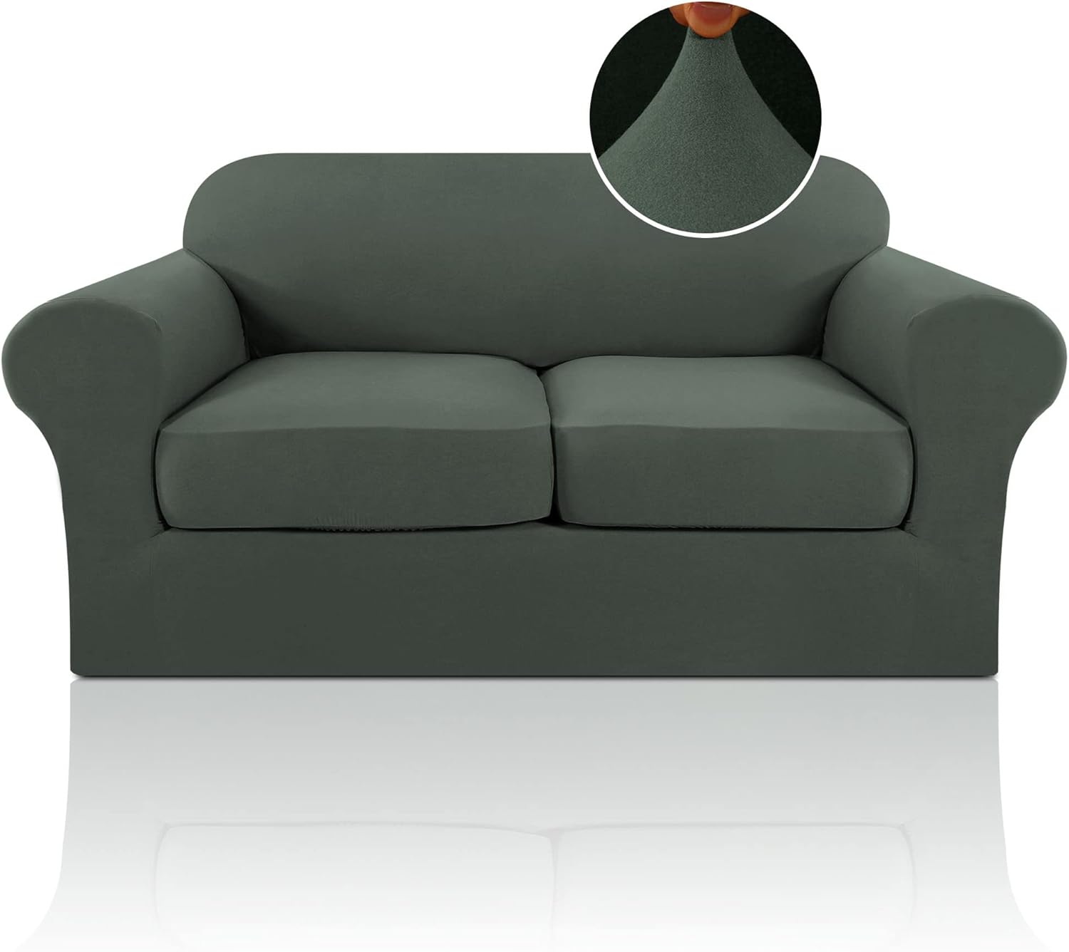 PrinceDeco 3 Pieces Couch Cover Sofa Covers for 2 Cushion Couch Sofa Slipcovers for 2 Seat Cushion Couch Stretch Love Seat Couch Covers, Machine Washable, Loden Green, Medium Medium Loden Green