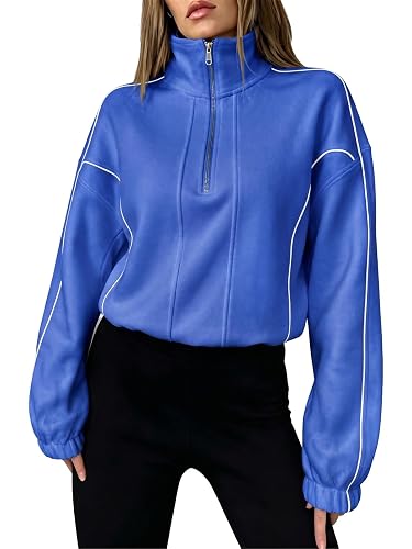 Fisoew Womens Casual Half Zip Sweatshirts High Neck Trendy Pullover