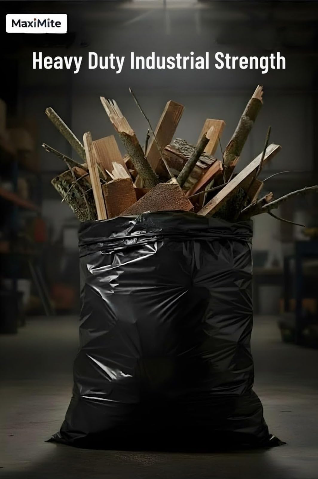 MaxiMite Bolsas de basura negras, bolsas de basura de 95 galones, 50 unidades, forros de servicio medio, bolsas de basura multiusos, ideales tanto para uso en interiores como exteriores, empaquetadas