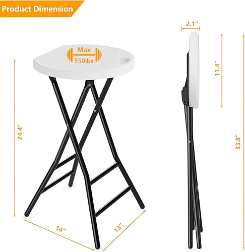 Miniatura 3 de 5Rcom Taburete plegable, taburete de bar plegable de 24 pulgadas de alto con bloqueo de seguridad, taburete plegable de metal y plástico para