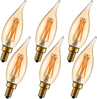 LiteHistory Dimmable 4W 2200K Amber CA10 LED Bulb E12 Candelabra 6-Pack