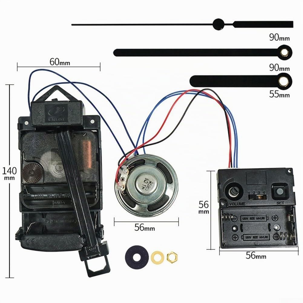Reloj de pared de péndulo con caja de timbre de música, mecanismo de cuarzo, kit de bricolaje, piezas de repuesto, eje negro de 17 mm (A)