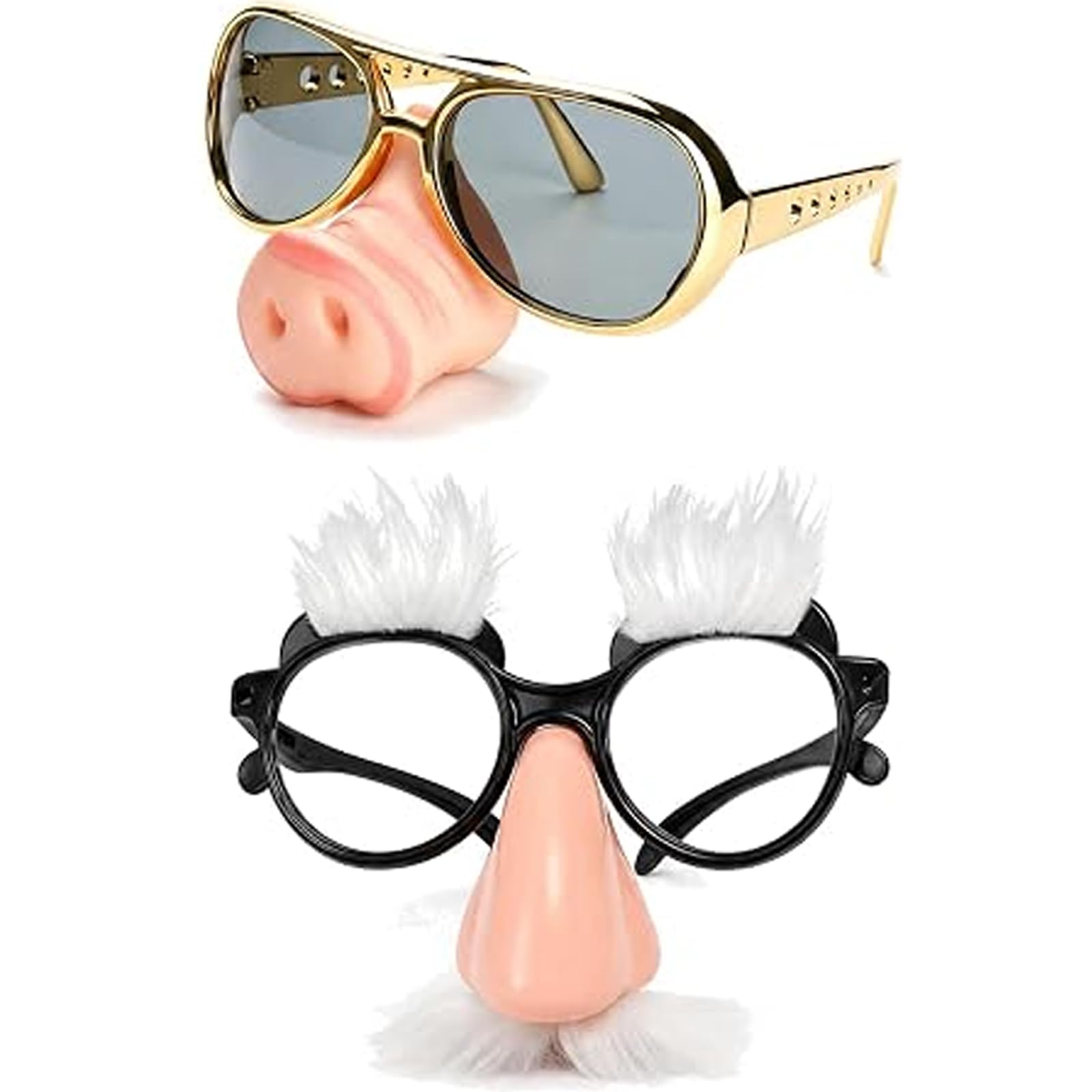 Poivgew 2 Pairs of Funny Glasses, Gold and White Hairy Novelty Sunglasses