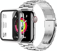 Vista 11 de baozai Compatible con Apple Watch Band de 1.929 in con funda, correa de acero inoxidable con protector de pantalla de vidrio templado para Apple
