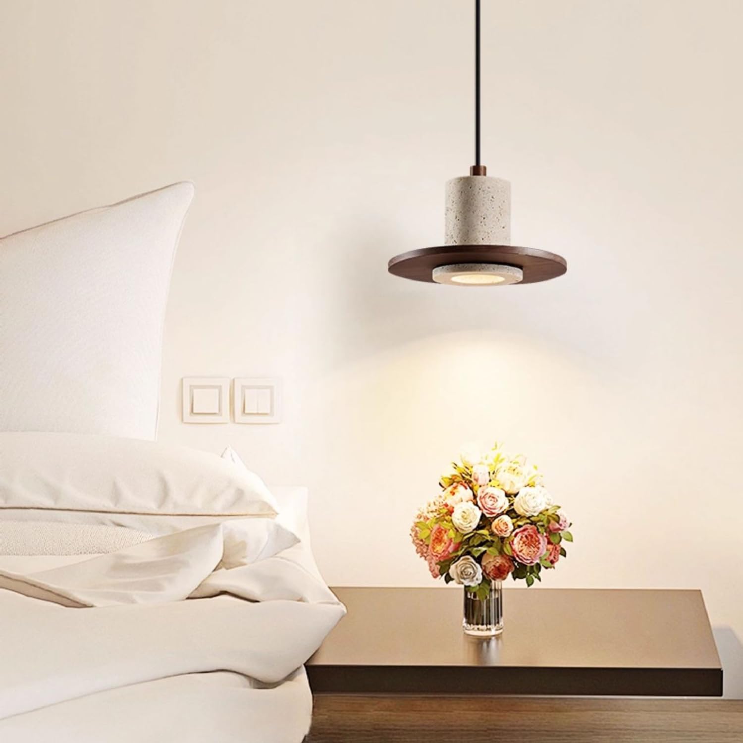 Żółta Lampa Wisząca Z Trawertynu 7,8-calowy Żyrandol Z Wiszącą Lampą Cylindryczna Podstawa E27 W Stylu Wabi-Sabi Kreatywny Styl Vintage Do Jadalni, Sypialnia Komercyjna, Kawiarnia, Salon,