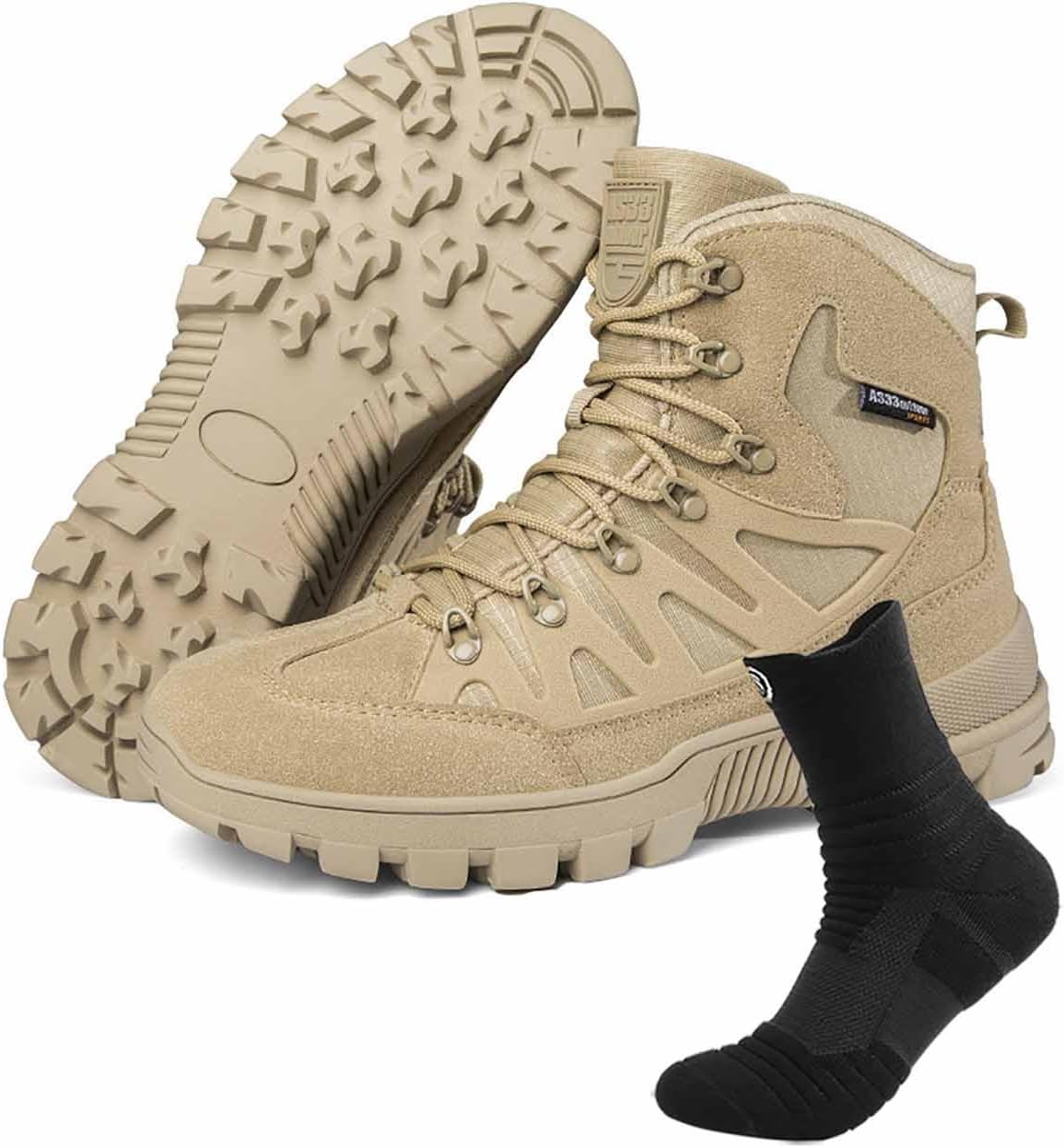CLSQLXYJZC Tactical Combat Boots for Men, Lightweight Military Boots Durable Army Combat Boots with Sports Socks Men's Outdoor Waterproof Hiking Work Boots