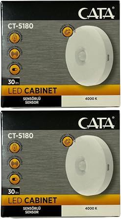 Cata CT-5180 4000K M knat sl  Kabin Led Ayd nlatma, 30 lm, Sens rl , 2 Adet