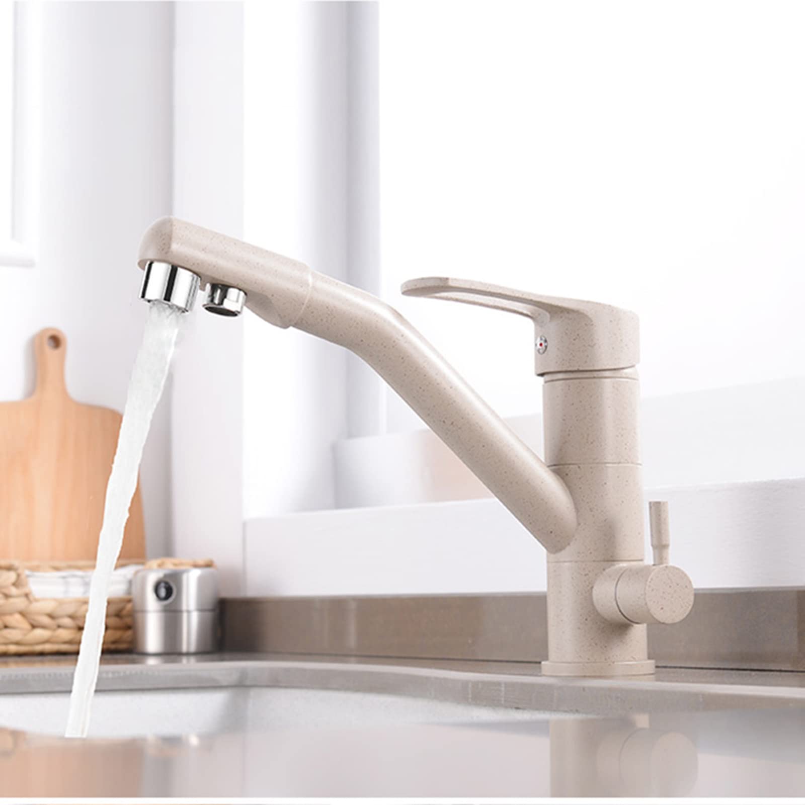 Mélangeur d'évier robinet de filtre à eau 3 voies avec mitigeur de cuisine à bec pivotant