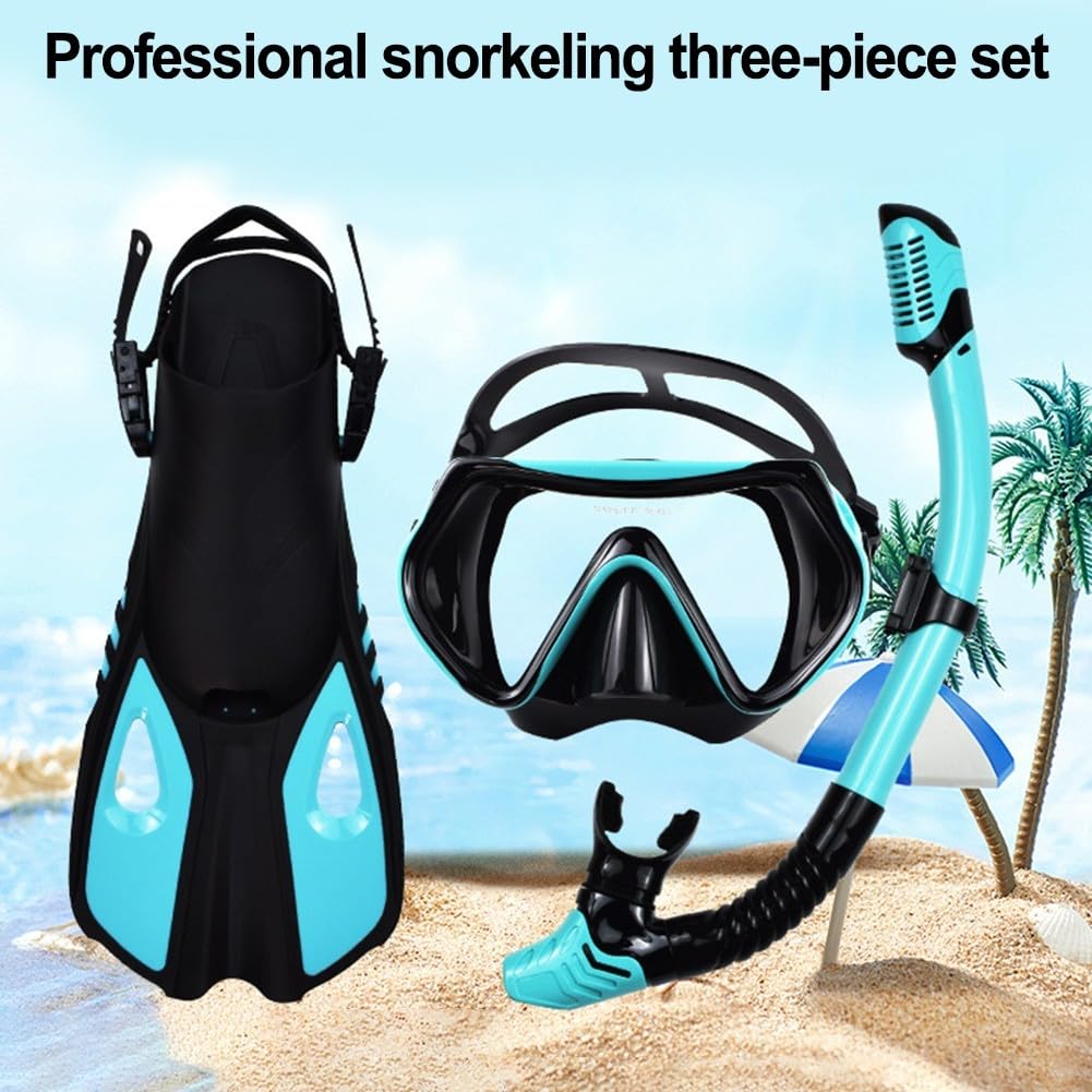 Schnorchelset Erwachsene: verstellbare Maske, Dry Top Schnorchel & offene Ferse Flossen Set für Tauch- und Schwimmabenteuer in Blau, Schwarz, Grün oder Gelb