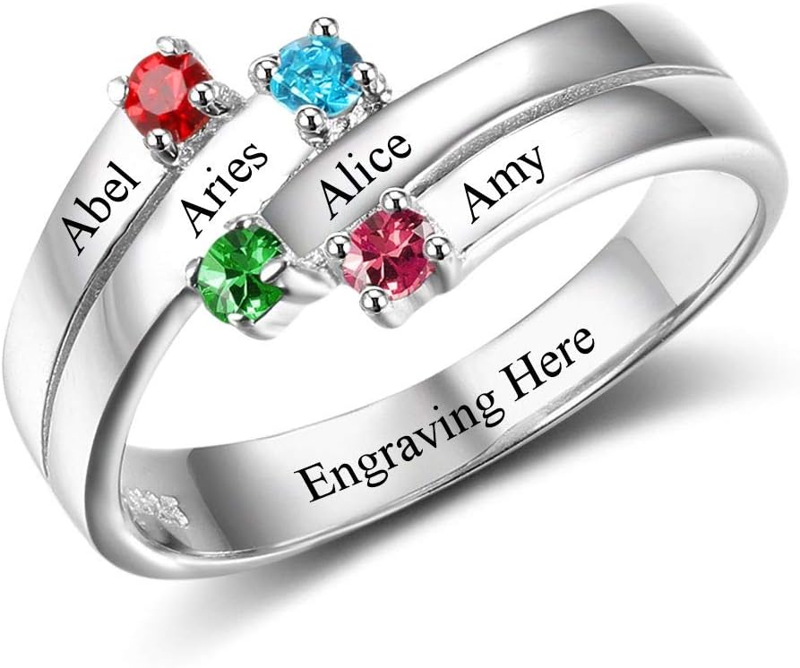 Personalized Anniversary Mother Rings Engraved Names Simulated Birthstone Family Jewelry Gifts for Women (8)