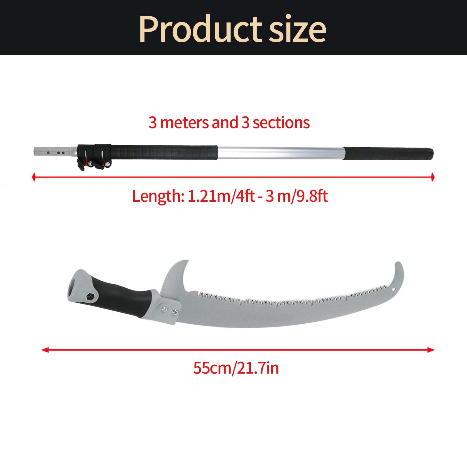 Teleskop Astsäge, Einstellbare Länge Baumsäge Gartengeräte Set, Hochreichbare Stange Hochentaster, 3m/4m Teleskopstange Handsäge, Gartensäge Stangensäge für Astungsarbeiten Baumpflege (3m)