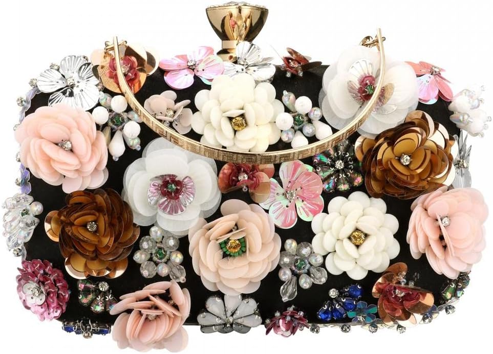 Sequins Floral Handbag Rose Nude Clutch Purses and Handbags for Women Wedding Prom Banquet Party 3D Sequins Evening Handbag