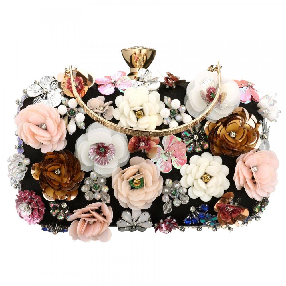 PU Leather Purses and Handbags for Women Floral Beaded Clutch Purse for Wedding Clear Crossbody Bag