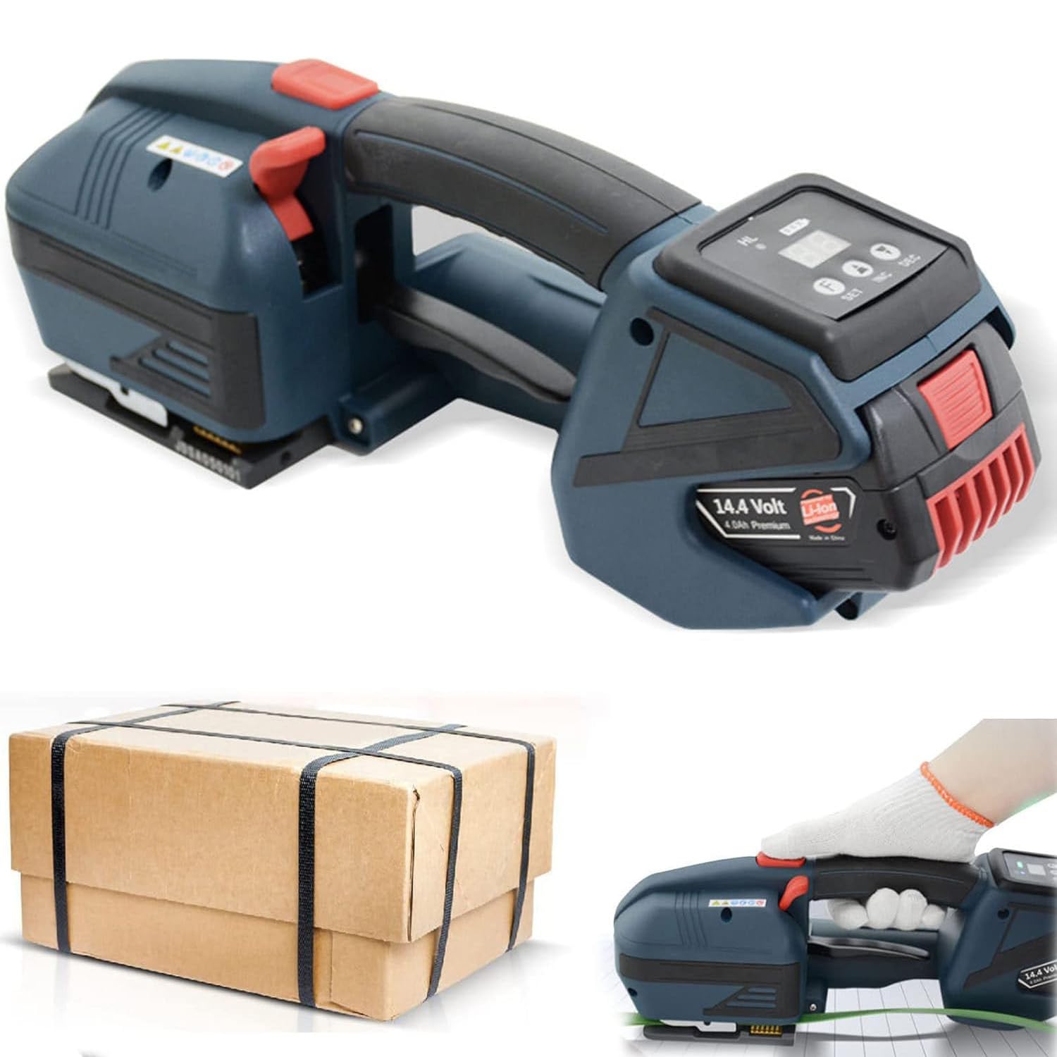 ANXYYDS Electric Strapping Machine 4000mah Battery One Touch Automatic Strapping Tool for 11-16mm PP PET Straps Packaging Tensioner Machine for Box Pallet 3battery