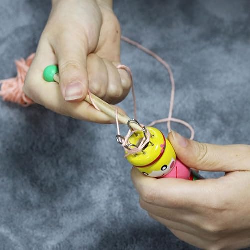 2 juegos de herramientas de mano pintadas a mano de bricolaje herramienta de tejer de madera, carrete de tejer francés, muñeca de tejer de madera,