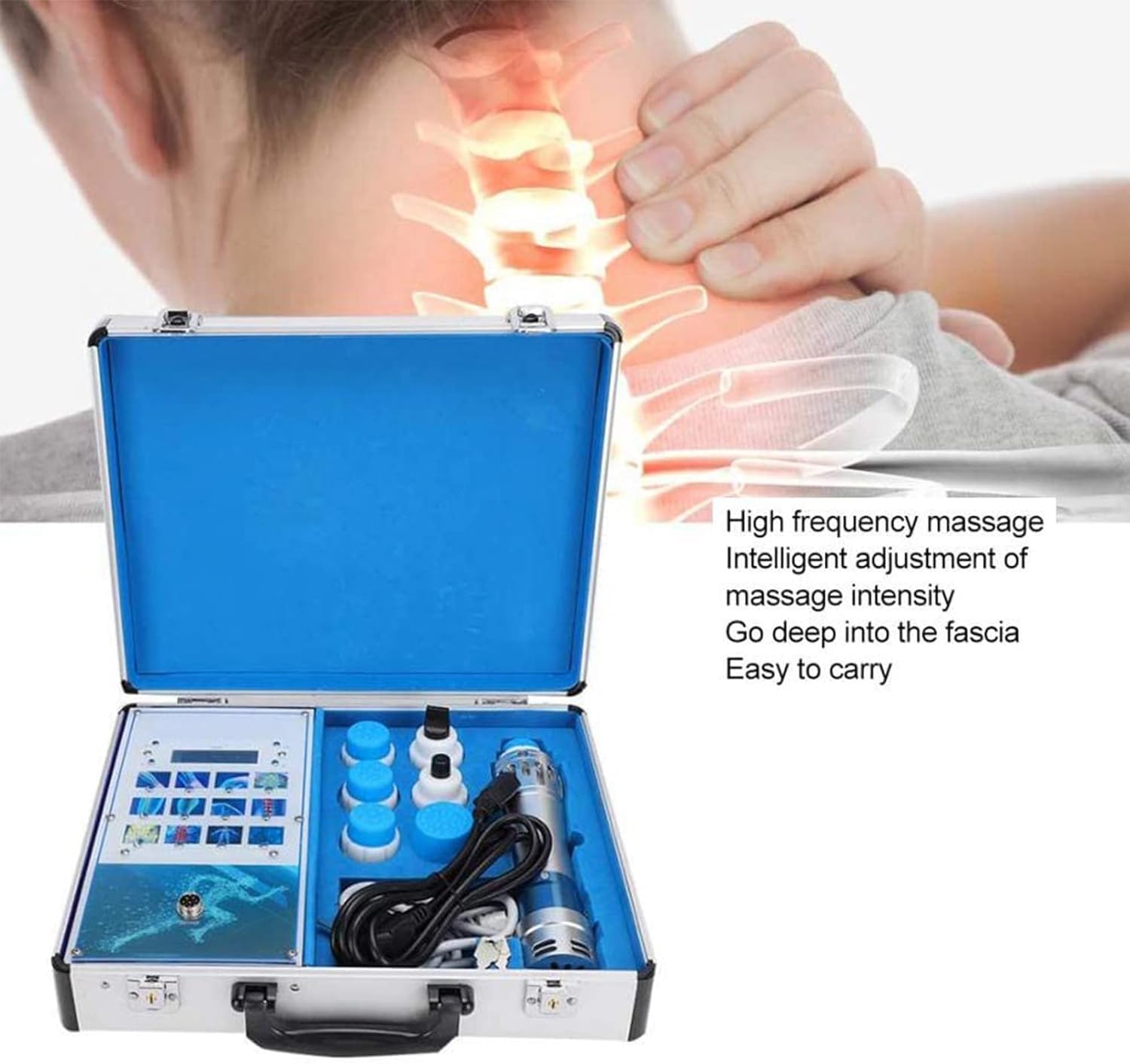 Machine de thérapie par Ondes de Choc, système Portable de thérapie Physique de la Douleur par Ondes de Choc avec 6 têtes de Massage pour soulager la Douleur et la Relaxation