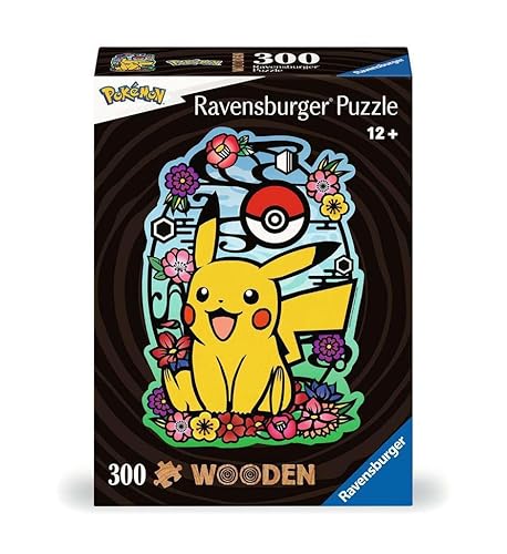 Ravensburger - Puzzle en Bois - Pikachu - 300 pièces Robustes et Naturelles Dont 25 Figurines en Bois (Whimsies) - Qualité Premium - pour Enfants et Adultes à partir de 12 Ans - 12000761