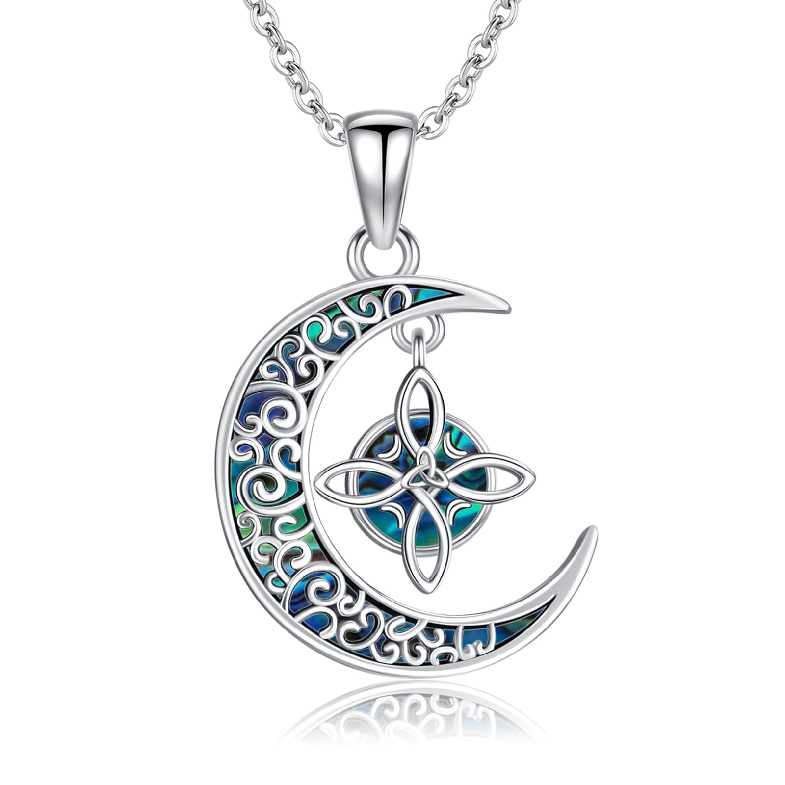 VONALA Collar con colgante de nudo de bruja de plata de ley celta, diseño de nudo de la trinidad, joyería irlandesa de filigrana, regalo para hombres y mujeres, Plata esterlina, Abulón