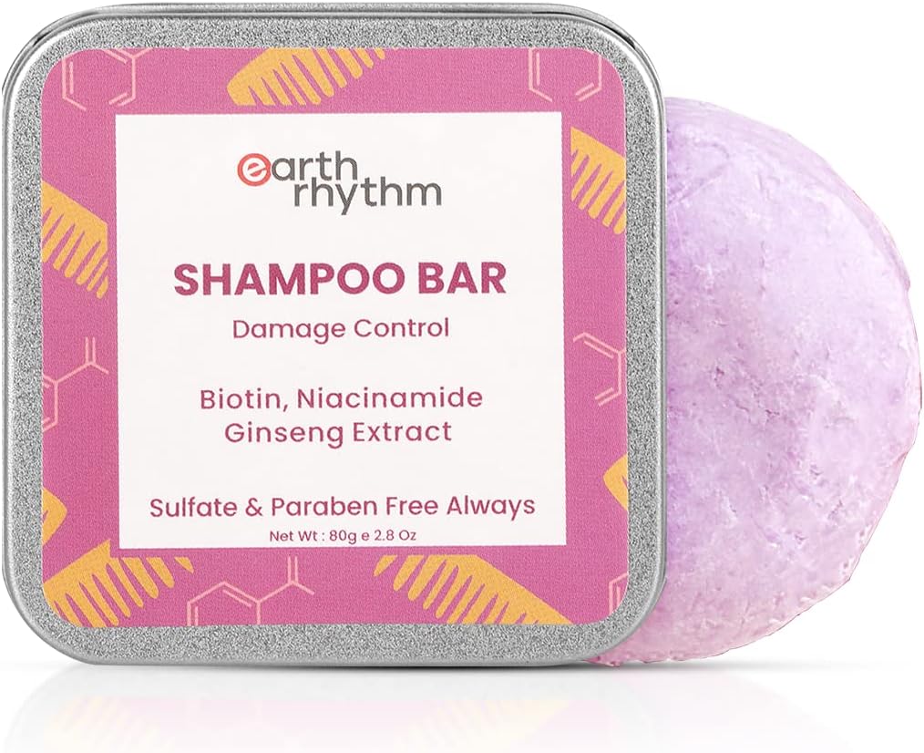 Biotin Shampoo Bar With Niacinamide & Ginseng Extract, Sulfate and Paraben Free, Controls Heat Damage, Restores Suppleness (Tin Packaging) - 80 gm