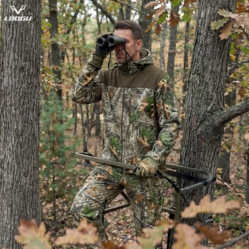 Image of LOOGU Mens Camo Jacket Hunting Hooded Softshell Fleece Lined Outdoor Hiking Coat